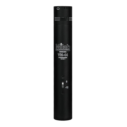 Black microphone with 'Milab' branding on a white background