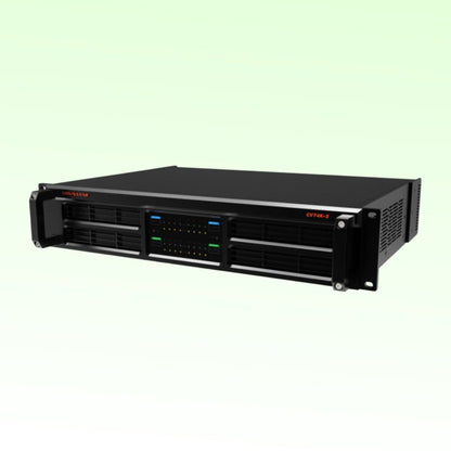 Angled front view of NovaStar CVT4K-S Fiber Converter on green background