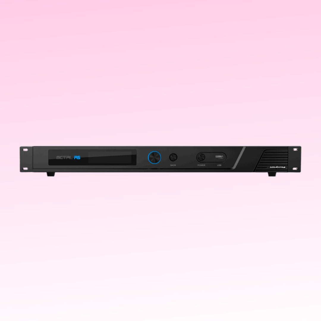 Front view of NovaStar MCTRL R5 LED Screen Controller on pink background