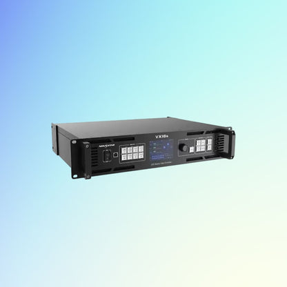 Angled view of NovaStar VX16s LED Display Video Processor on blue background