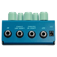 Top ports view of OBNE Pardner Fuzz Pedal Blue on white background