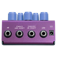 Top ports view of OBNE Pardner Fuzz Pedal Purple on white background