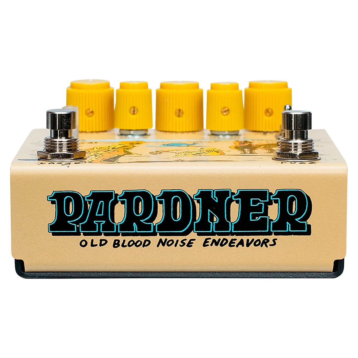 Bottom view of OBNE Pardner Fuzz Pedal Tan on white background