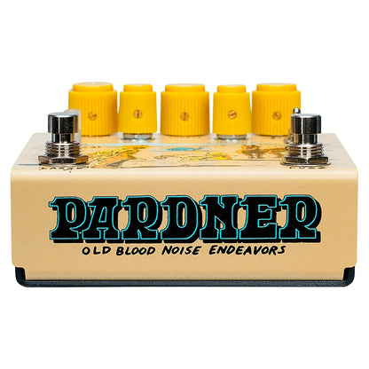 Bottom view of OBNE Pardner Fuzz Pedal Tan on white background