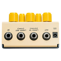 Top ports view of OBNE Pardner Fuzz Pedal Tan on white background