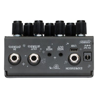 Top jacks view of OBNE Sunlight Stereo Pedal Black on white background
