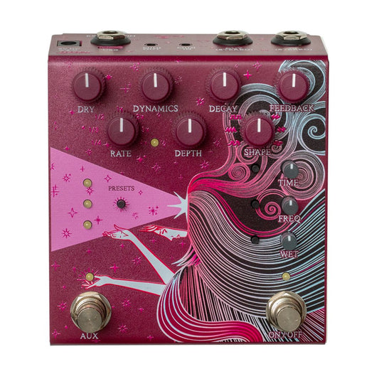 Front view of OBNE Sunlight Stereo Pedal Maroon on white background