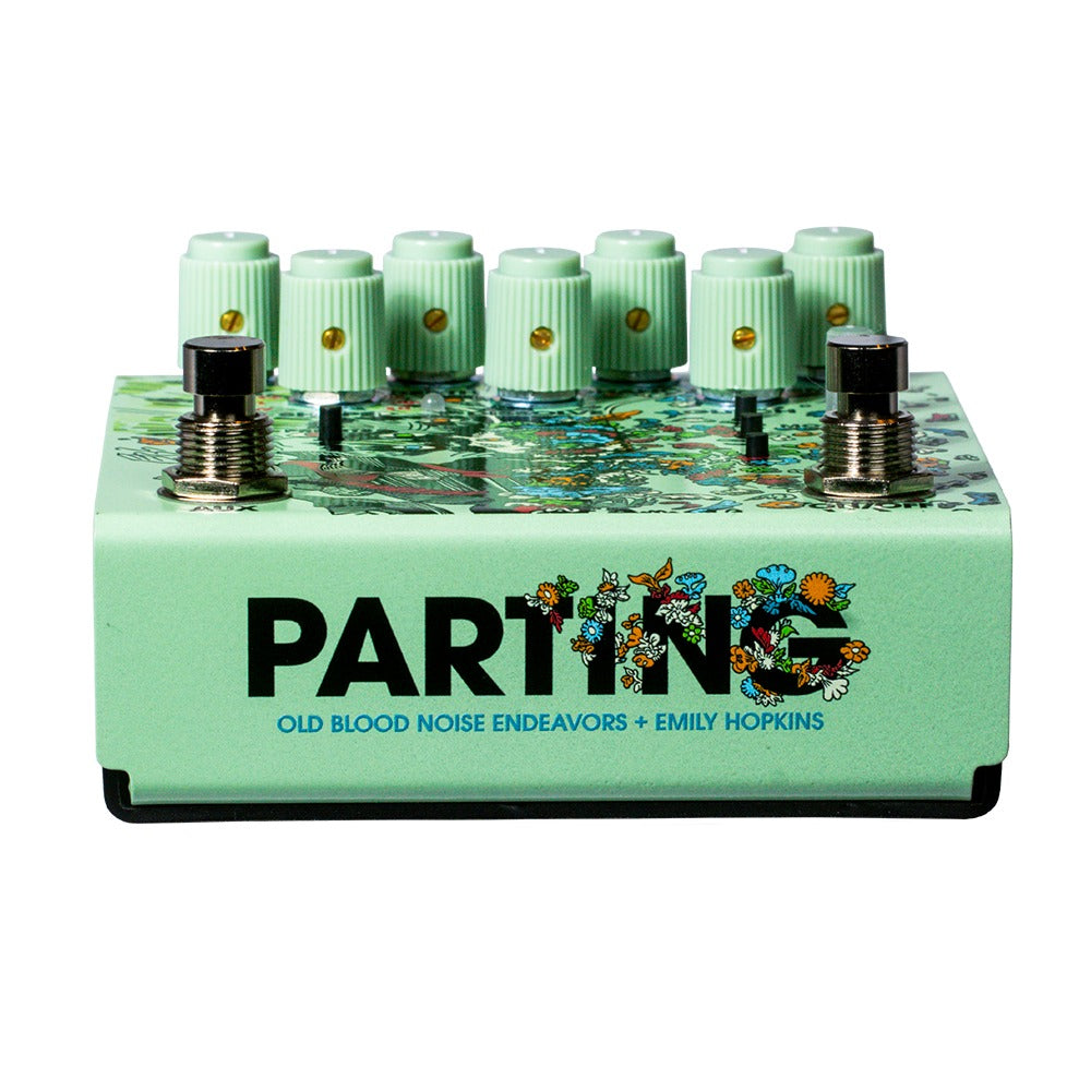 Bottom view of OBNE Parting Glitch Device Pedal Green on white background