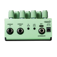Top jacks view of OBNE Parting Glitch Device Pedal Green on white background