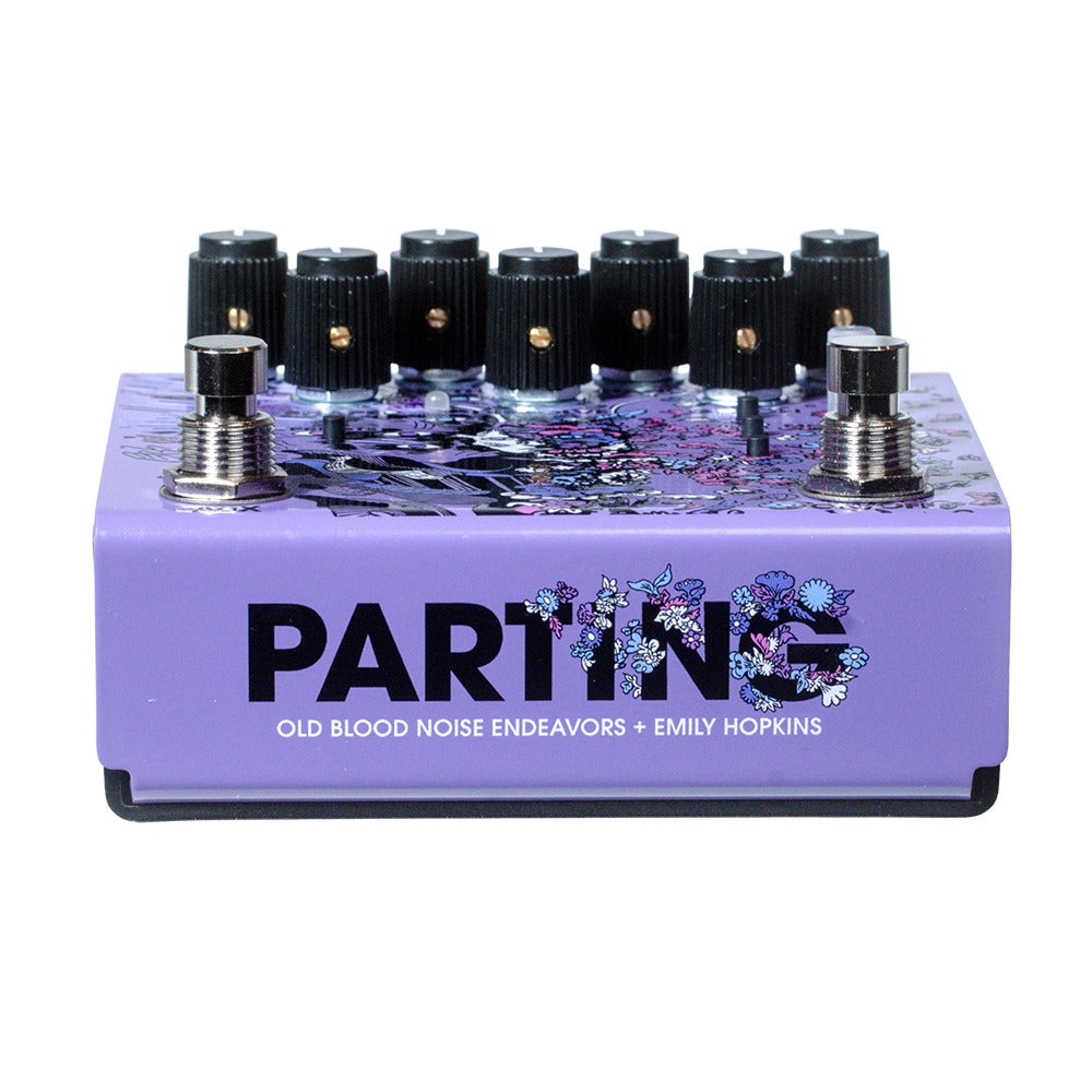 Bottom view of OBNE Parting Glitch Device Pedal Purple on white background
