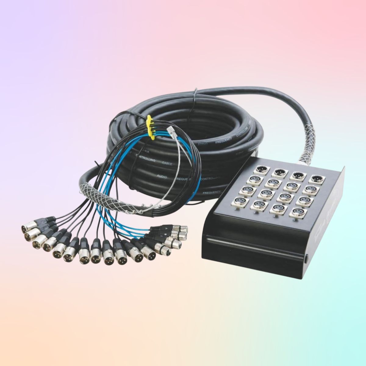On-Stage 100' 12-Channel/4-Return Stage Snake on multicolored background