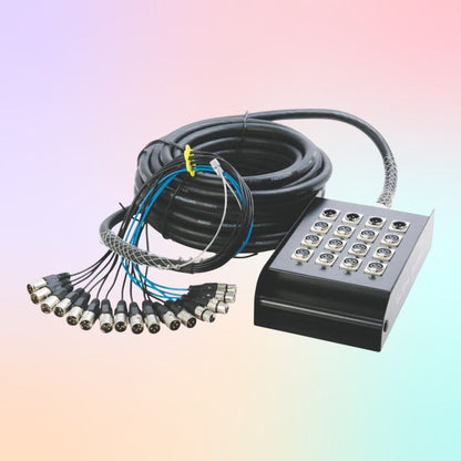 On-Stage 100' 12-Channel/4-Return Stage Snake on multicolored background