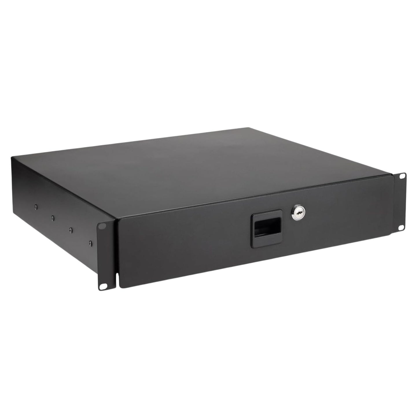 Angled view of On-Stage 2U Locking Rack Drawer on white background