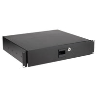 Angled view of On-Stage 2U Locking Rack Drawer on white background