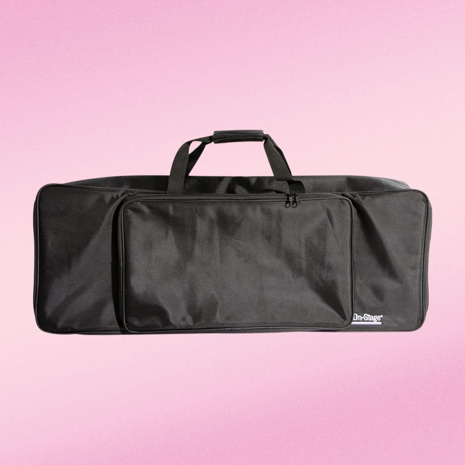 Front view of On-Stage 49-Key Keyboard Bag on pink background