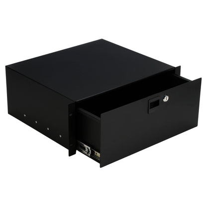 Angled view of On-Stage 4U Locking Rack Drawer on white background