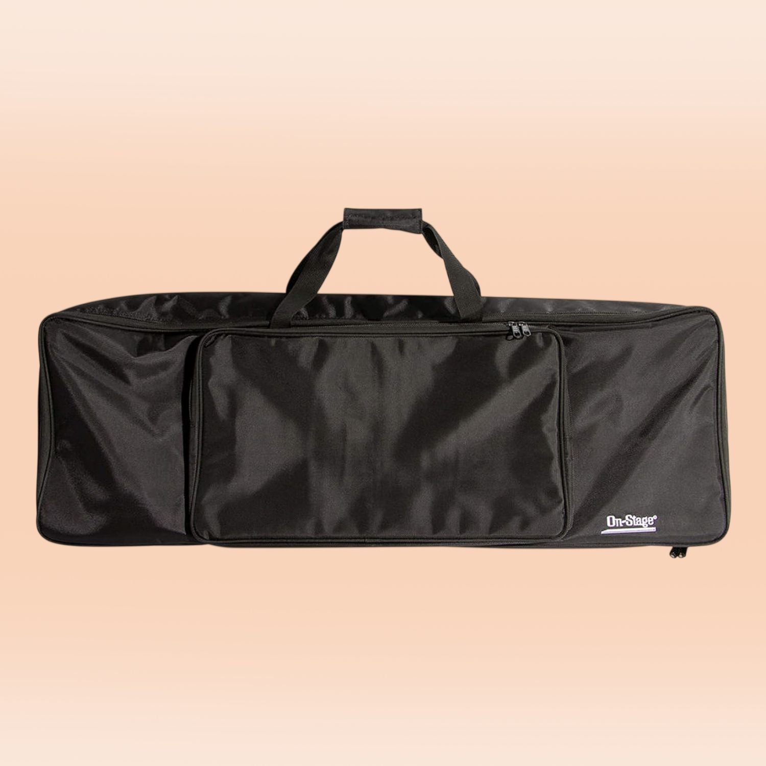 Front view of On-Stage 61-Key Keyboard Bag on orange background
