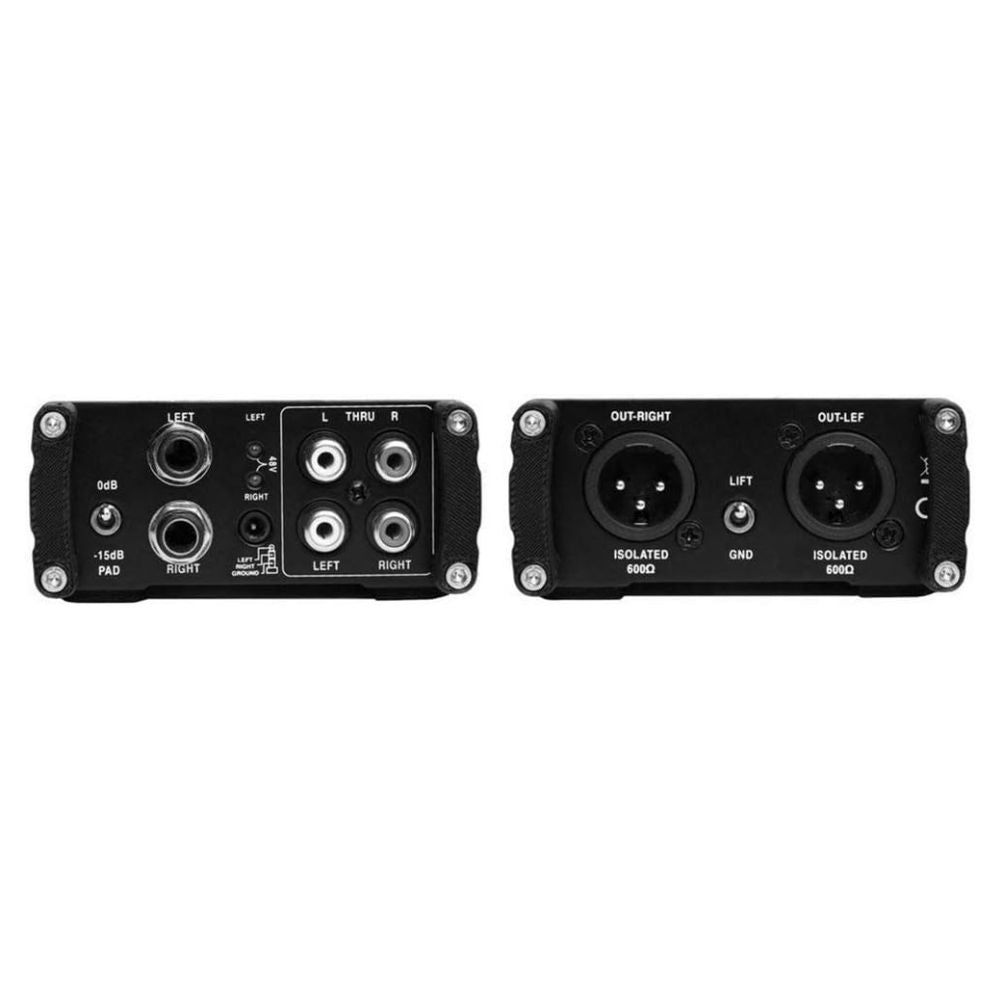 Top and bottom ports view of On-Stage Active Stereo Multimedia DI Box on white background