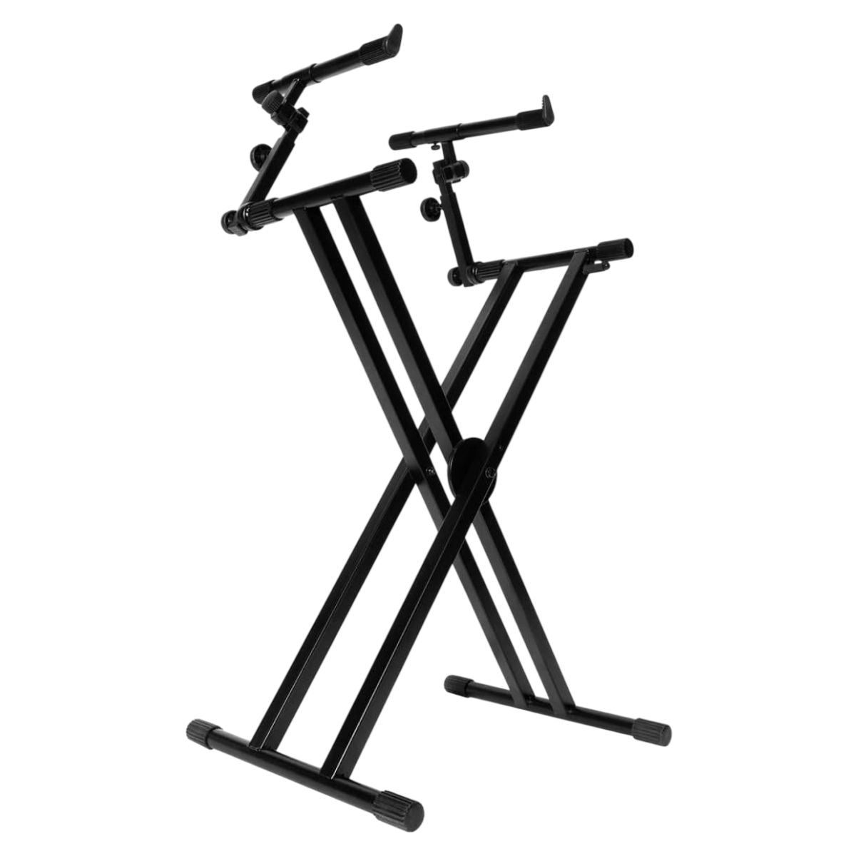 Angled view of On-Stage Double-X ERGO-LOK Keyboard Stand with Second Tier on white background