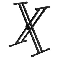 Angled view of On-Stage ERGO-LOK Double-X Keyboard Stand with Welded Construction on white background