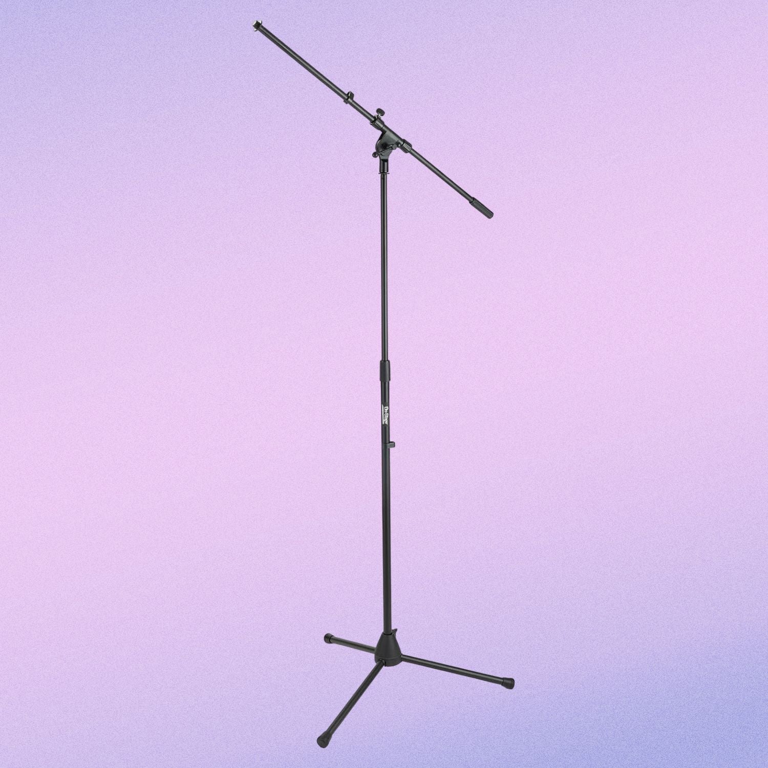 Side view of On-Stage Euro Boom Mic Stand on purple background