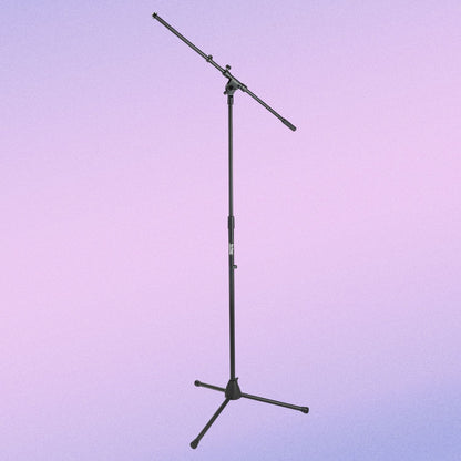 Side view of On-Stage Euro Boom Mic Stand on purple background