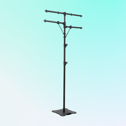 Angled view of On-Stage Flat-Base Lighting Stand on blue background