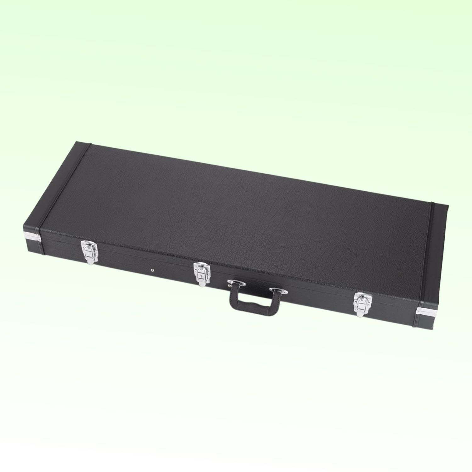 Angled view of On-Stage GCE6000B Hardshell Electric Guitar Case on green background