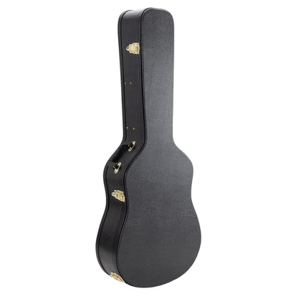 Angled front view of On-Stage Hardshell Acoustic Guitar Case on white background