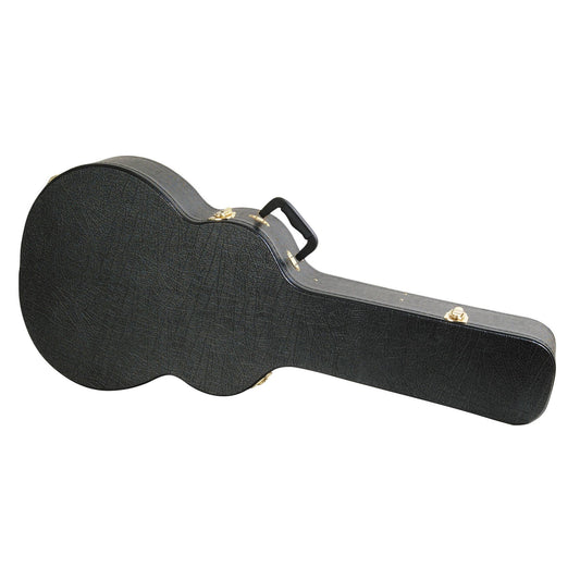 Side view of On-Stage Hardshell Jumbo Acoustic Guitar Case on white background
