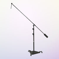 Angled view of On-Stage Hex-Base Studio Boom Mic Stand on purple background