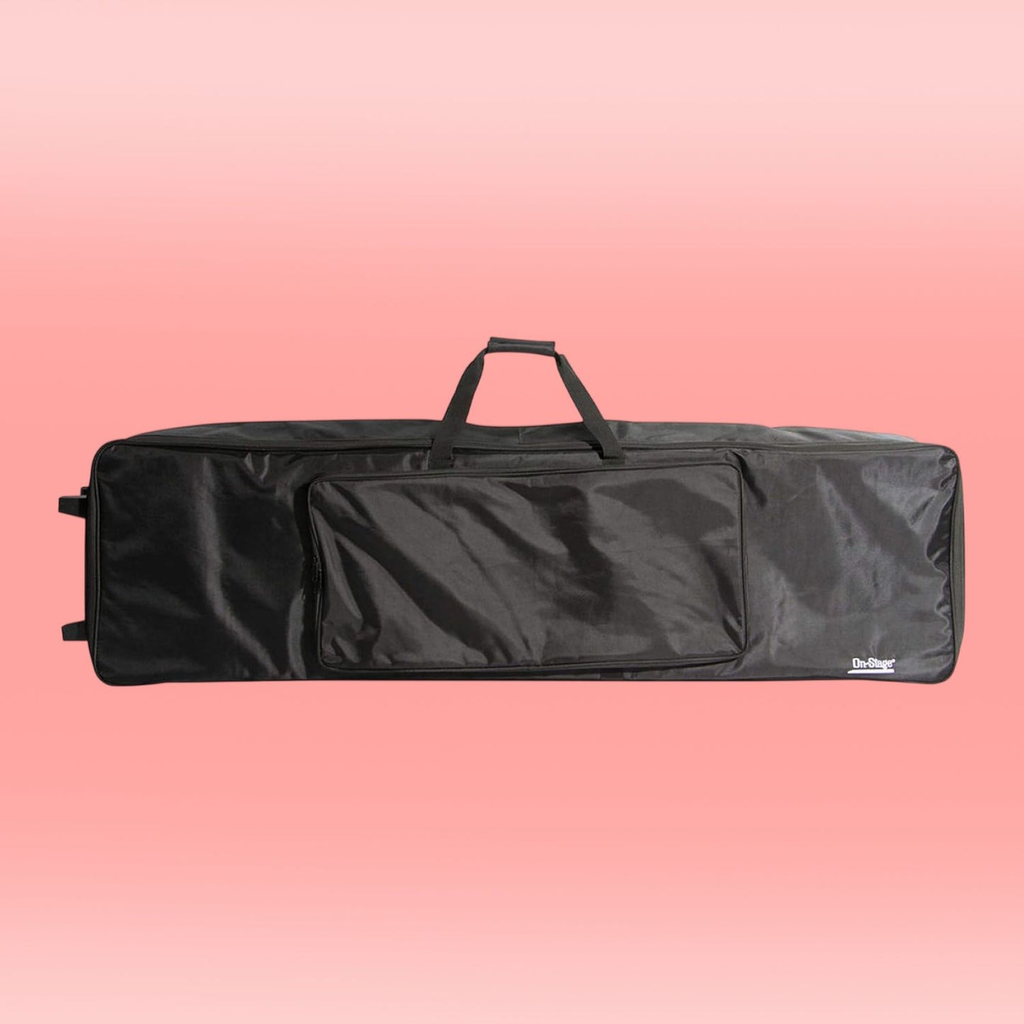 Front view of On-Stage KBA4088 88-Key Keyboard Bag on pink background