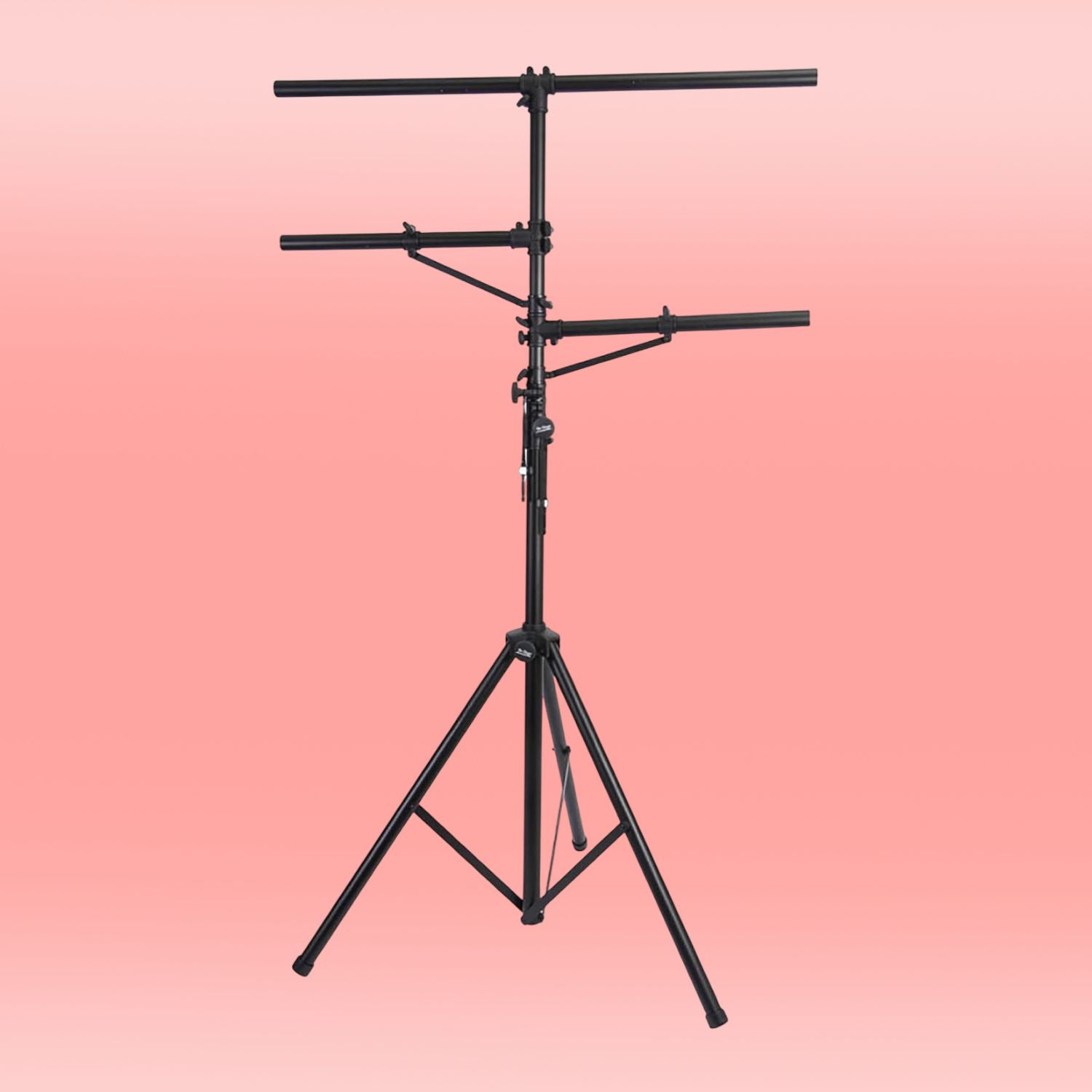 Front view of On-Stage Lighting Stand with Side Bars on pink background