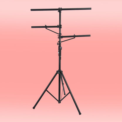 Front view of On-Stage Lighting Stand with Side Bars on pink background