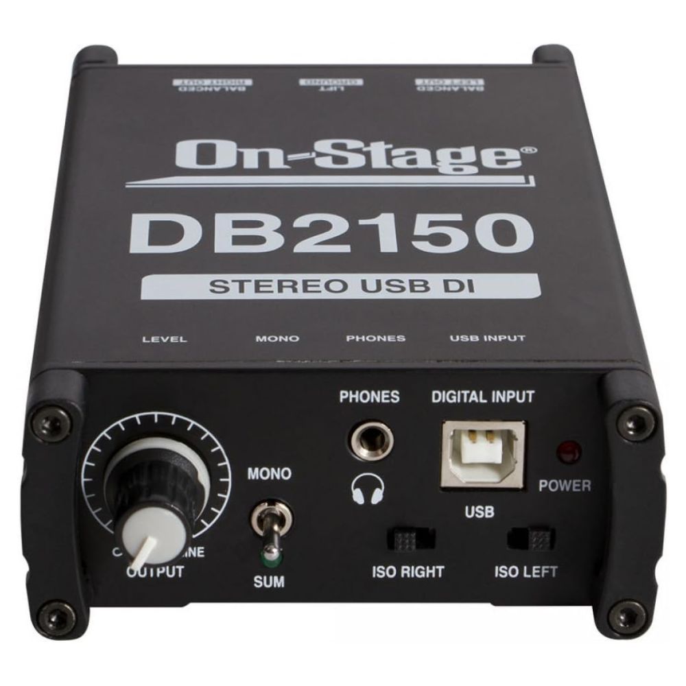 Angled bottom view of On-Stage Passive USB DI Box on white background