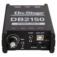 Angled bottom view of On-Stage Passive USB DI Box on white background