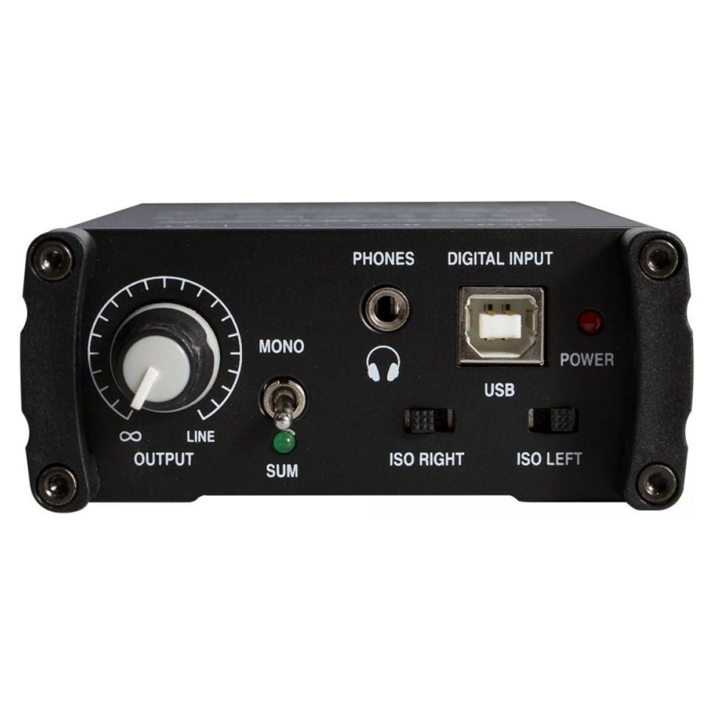 Bottom ports and controls view of On-Stage Passive USB DI Box on white background