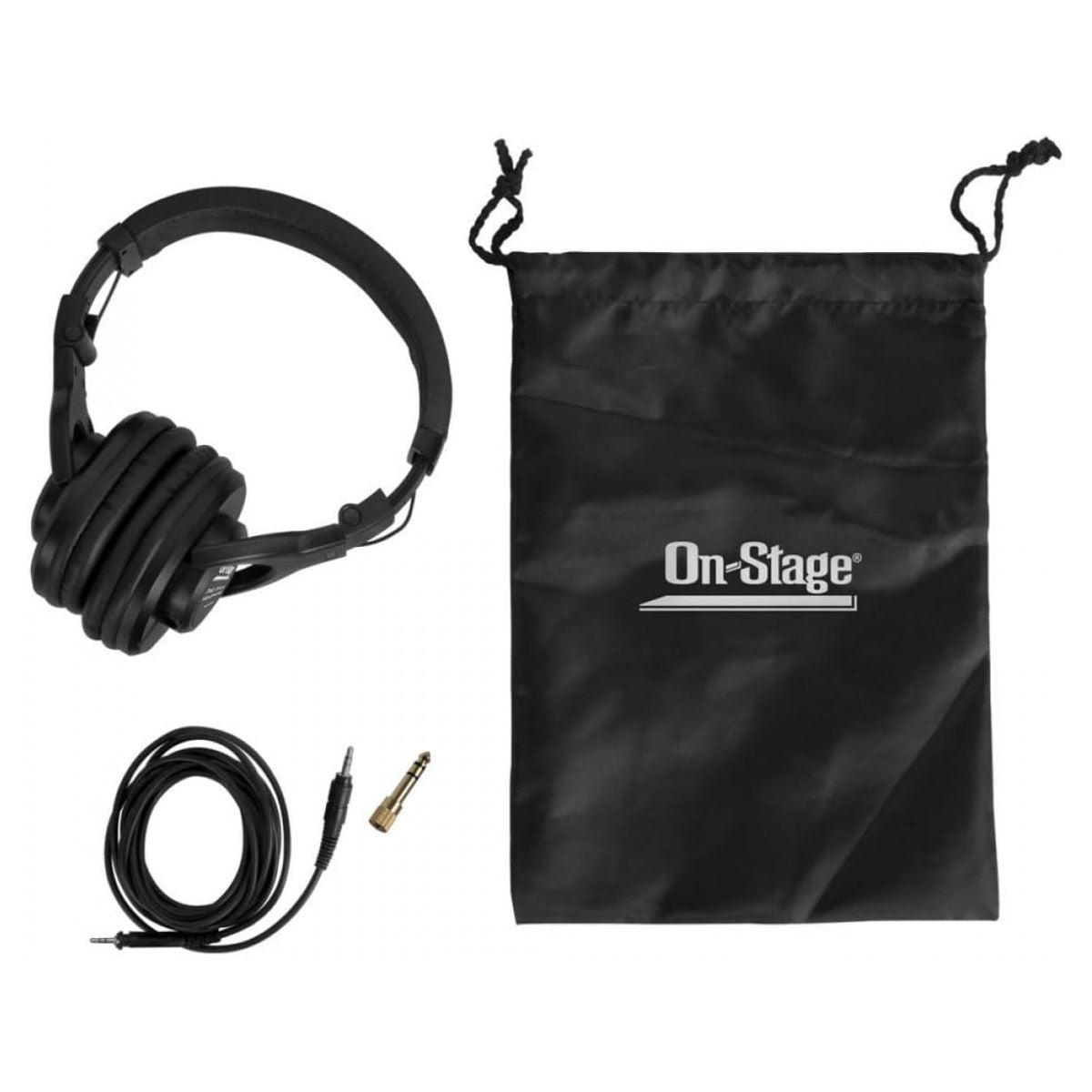 Inclusions of On-Stage Professional Studio Headphones on white background