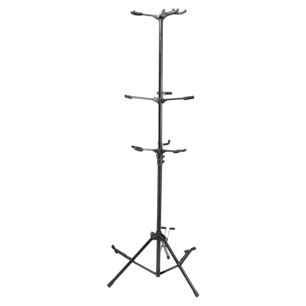 Angled view of On-Stage Six-Guitar Stand on white background