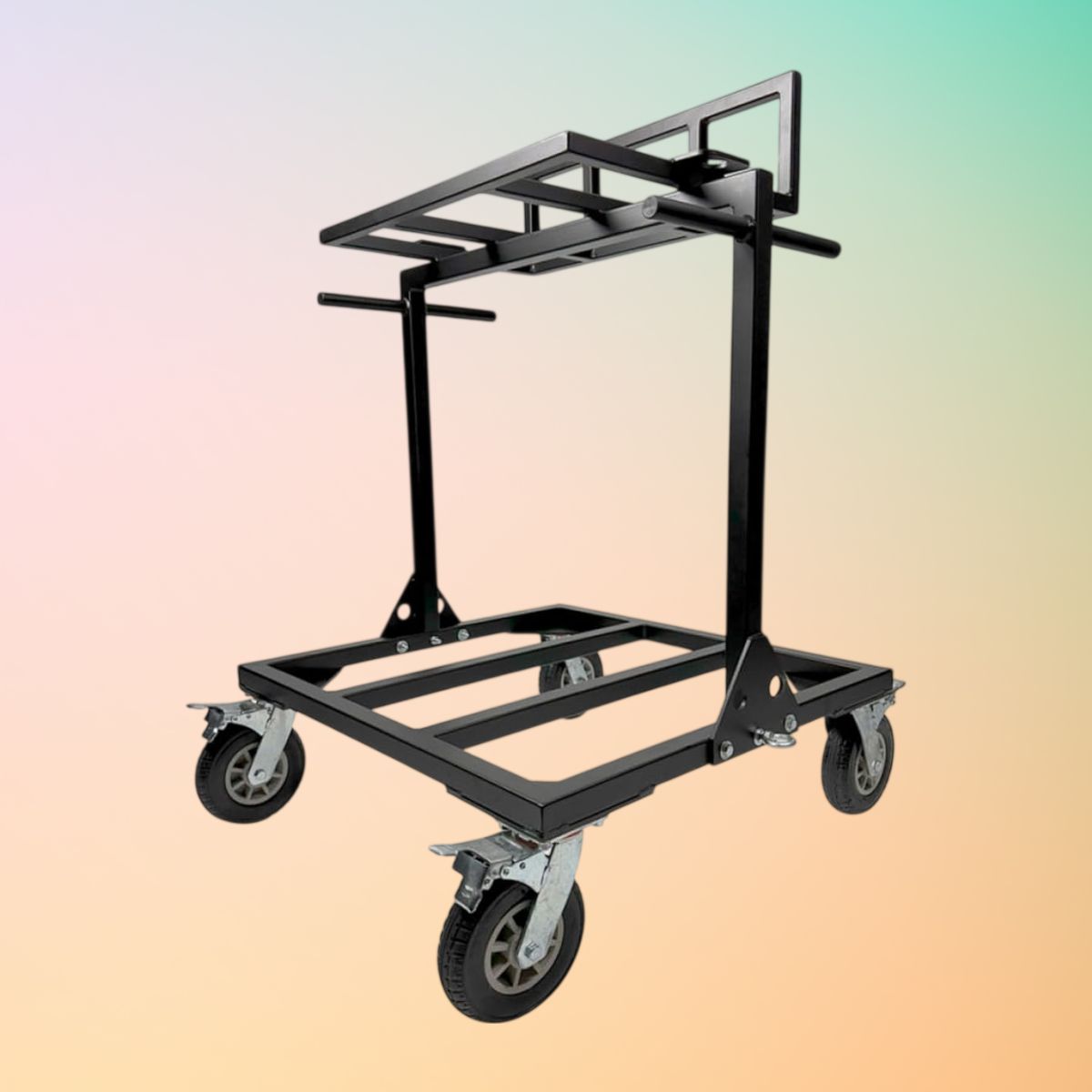 Angled view of On-Stage Speaker Field Cart on multicolored background