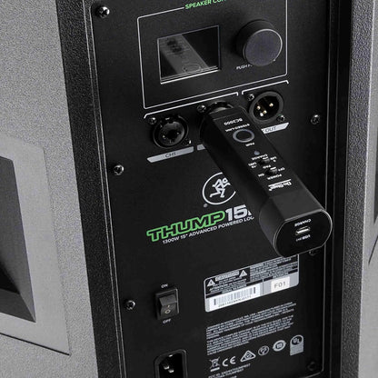 On-Stage Stereo Bluetooth Converter attached to a PA speaker