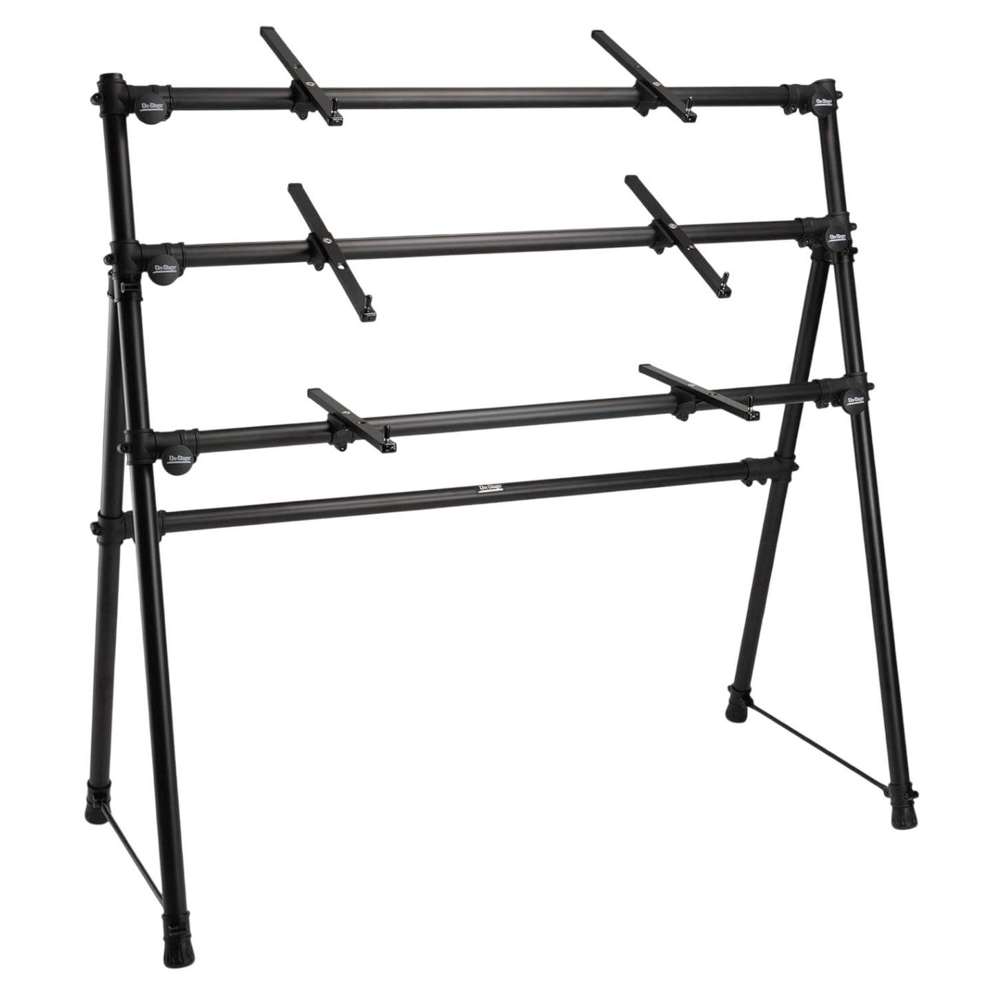 Angled front view of On-Stage Three-Tier A-Frame Keyboard Stand on white background