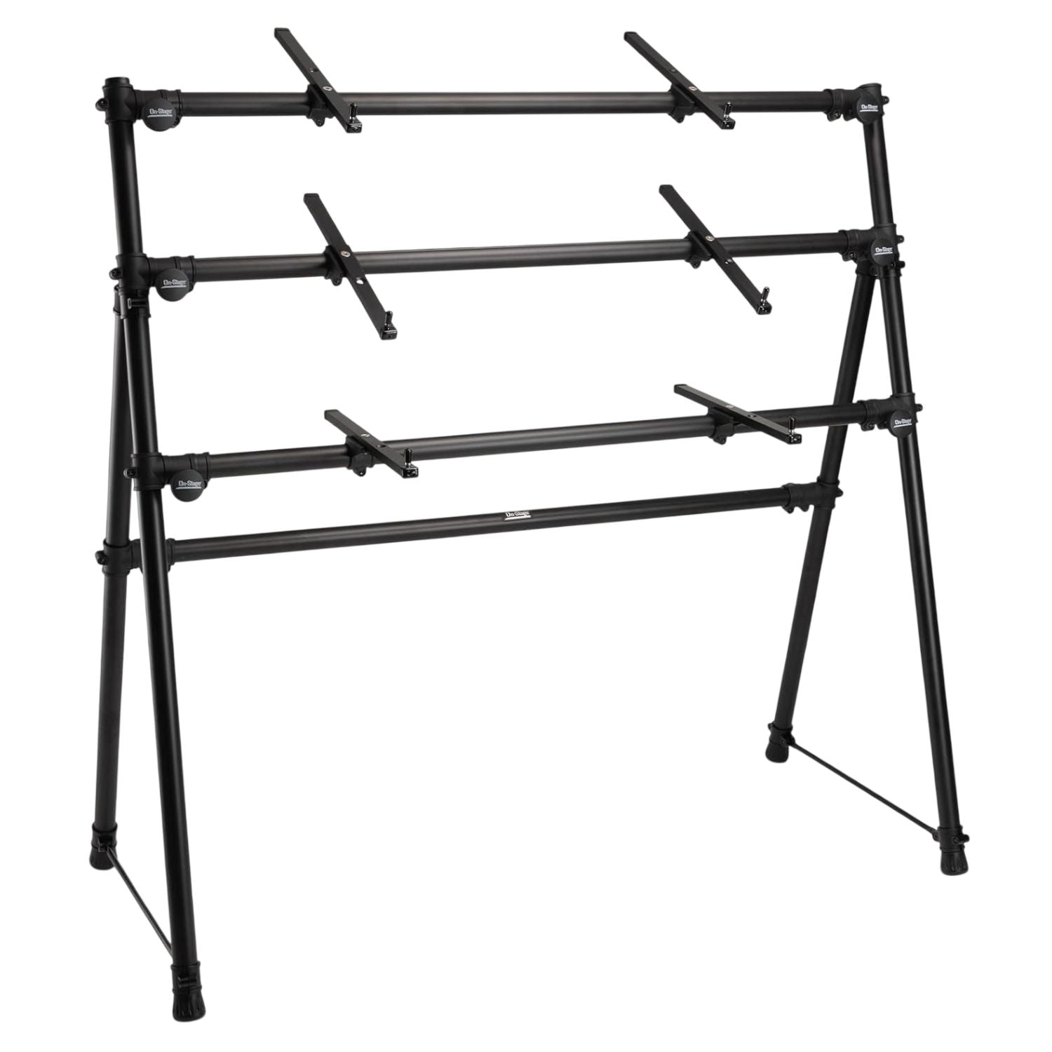 Angled front view of On-Stage Three-Tier A-Frame Keyboard Stand on white background