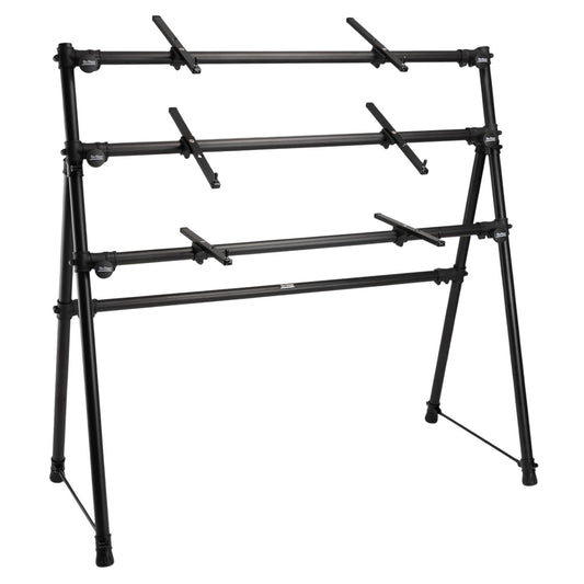 Angled front view of On-Stage Three-Tier A-Frame Keyboard Stand on white background