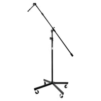 Front view of On-Stage Tripod Studio Mic Boom w/ 7" Mini Boom Extension & Casters on white background