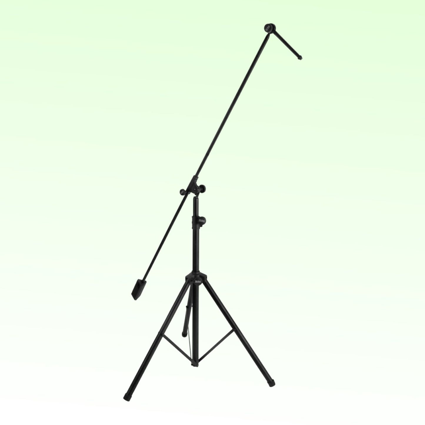 Angled view of On-Stage Tripod Studio Mic Boom with 7" Mini Boom Extension on green background