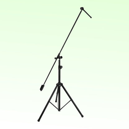 Angled view of On-Stage Tripod Studio Mic Boom with 7" Mini Boom Extension on green background