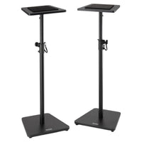Angled view of On-Stage Wood Studio Monitor Stands (Pair) Black on white background