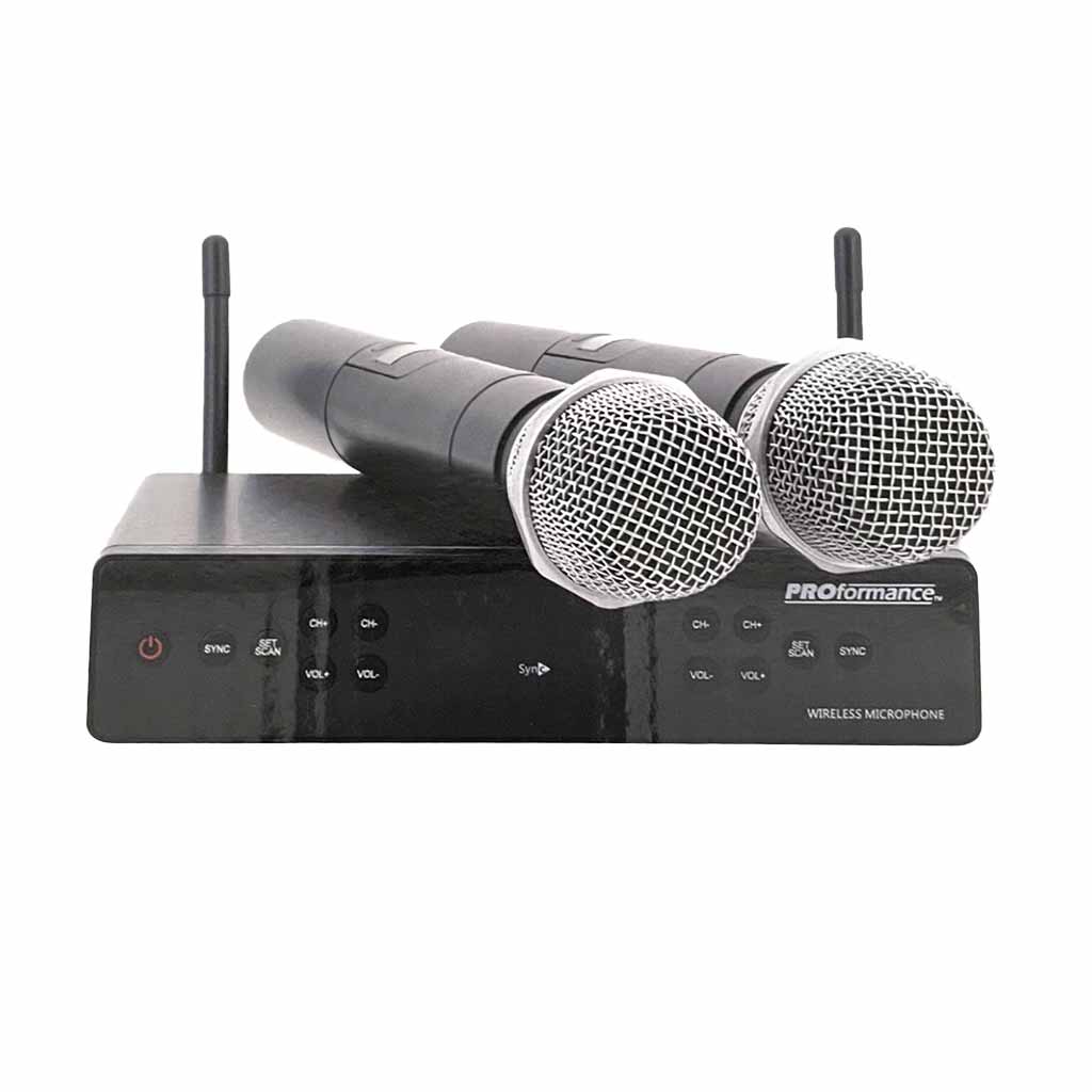 Front view of PROformance PDW-700HH Dual Handheld Digital Wireless Mic System on white background