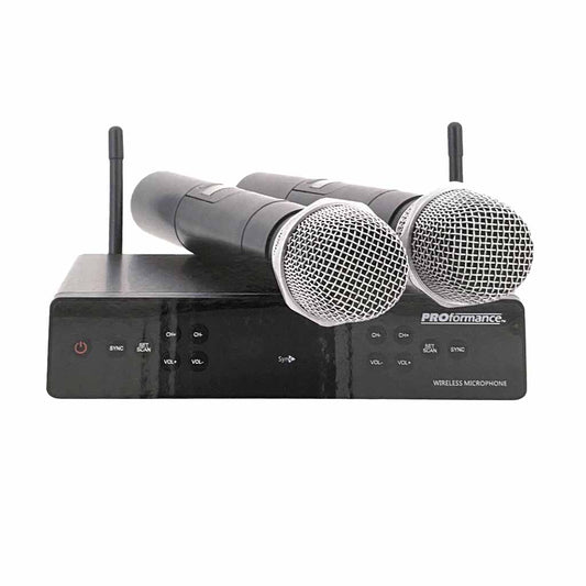 Front view of PROformance PDW-700HH Dual Handheld Digital Wireless Mic System on white background